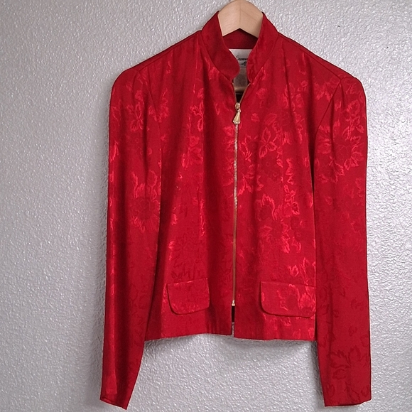 Vintage D.J. Summers Red Embossed Zip Up Jacket   Size 4P - Picture 7 of 13